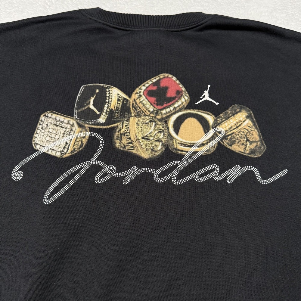 Jordan Sweatshirt Womens Small Black Crewneck Fleece Rings Graphic HJ0205-010